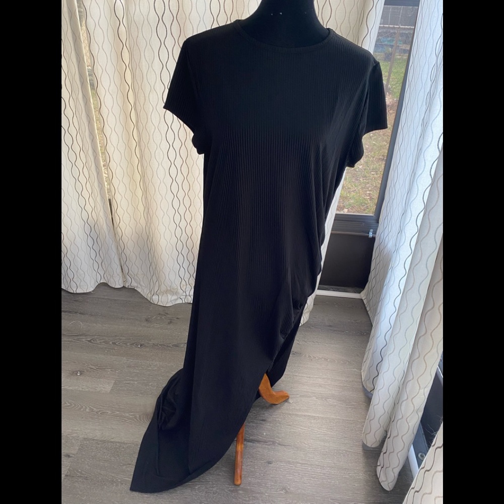 BLOOM CHIC BLACK Short Sleeve MAXI DRESS Leg Slit SIZE 2XL NWT.